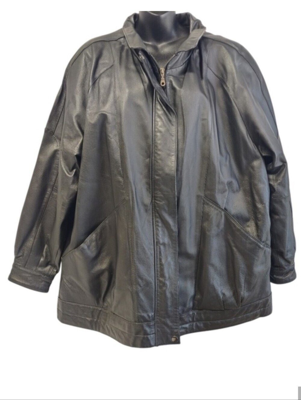 Liz Baker Essentials Women's Black ZIP Up Pockets Genuine Leather Coat Plus 1X